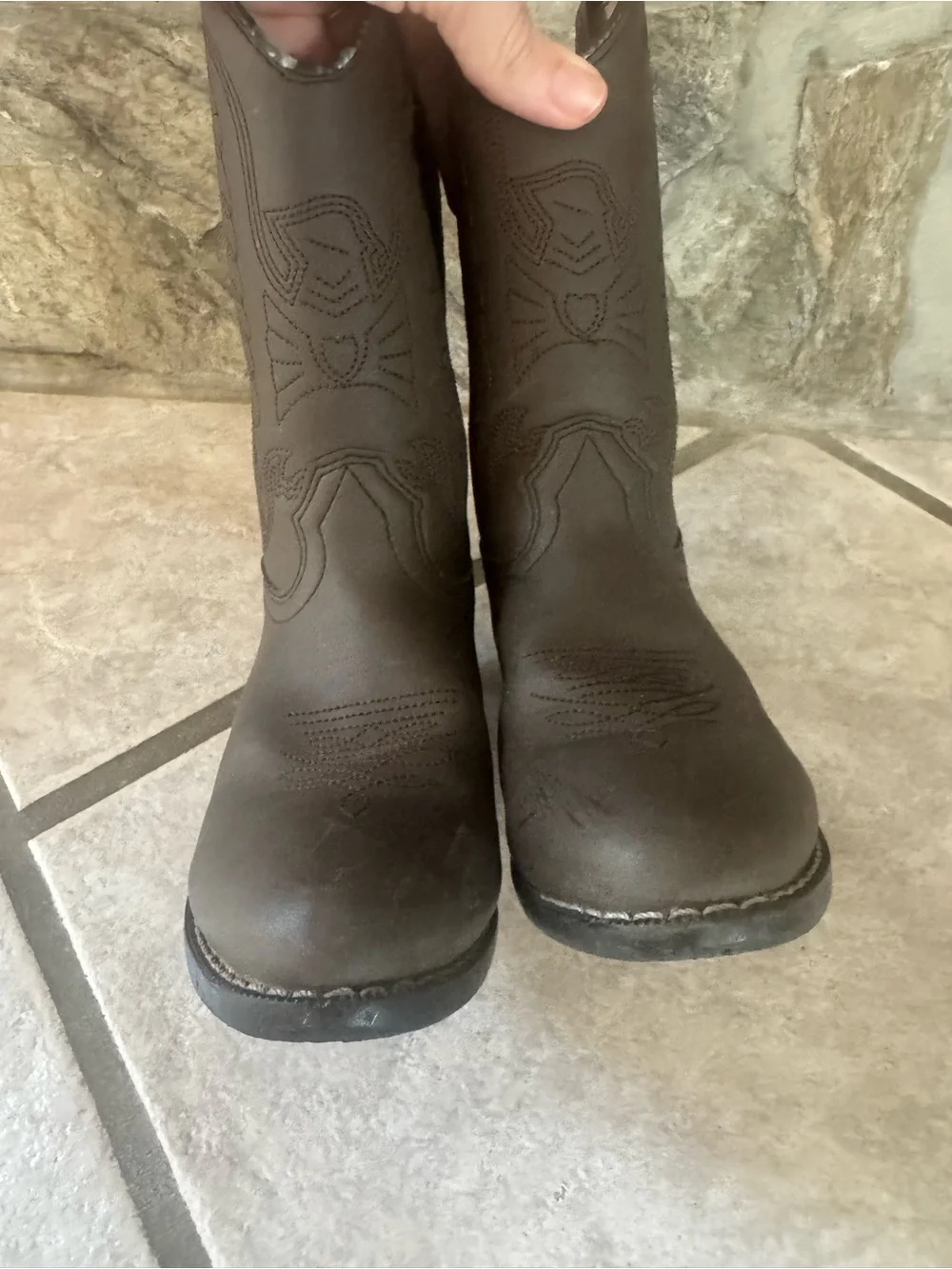 ⁠Durango Kids Distressed Brown Leather Western Cowboy Boots Size 13D
